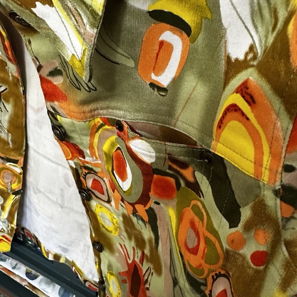 Kak Tus Artsy Button Front Women's Sz L 3/4 Sleeves Pockets Cotton Blend - Picture 6 of 9